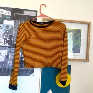 Cropped Yellow/Black striped Long sleeve Top
